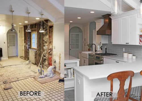  Before After Quartz Countertop White Cabinets Island Kitchen Remodel dRemodeling