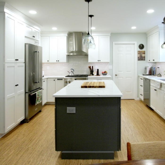 Modern Linen and Boulder: A Dual-Tone Kitchen Makeover with Warm Accents